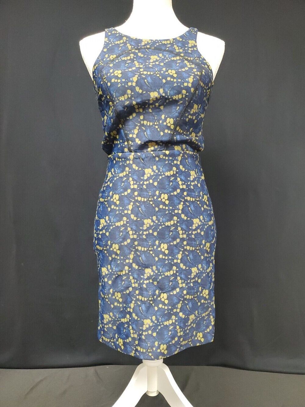 Cynthia Rowley Blue Green Geometric A Line Cut Out Stretch Dress Size 4